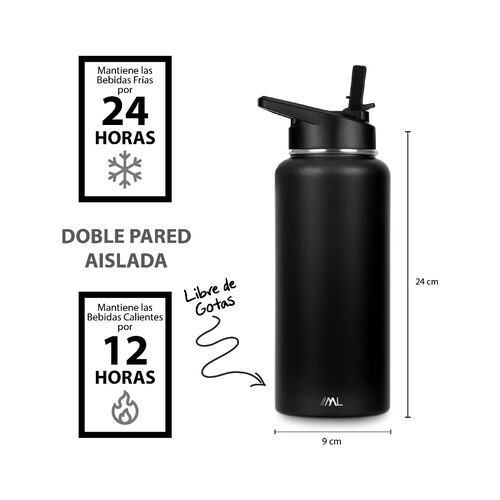 Termo Para Café Y Agua 3 Tapas 32 Oz 950 Ml Negro