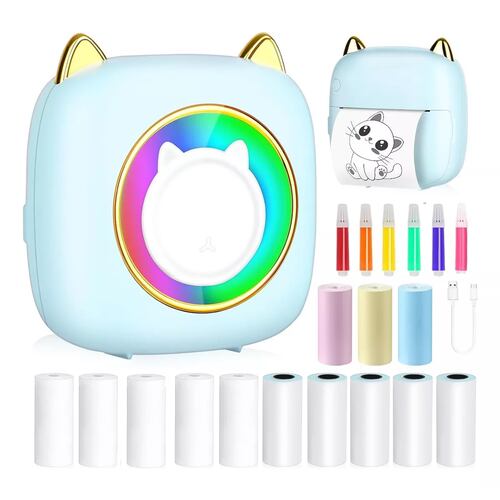 Mini Impresora Térmica Inalámbrica Con Bluetooth Portátil Azul