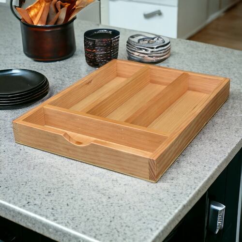 Organizador de Cubiertos Hogare, Porta Cubiertos de Madera 4 con divisiones.