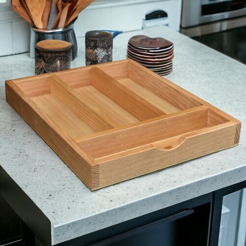 Organizador de Cubiertos Hogare, Porta Cubiertos de Madera 4 con divisiones.