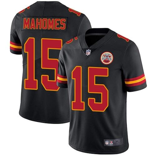Increible! Jersey Jefes Kansas City Chiefs BORDADO Mahomes 15 Negro Talla S