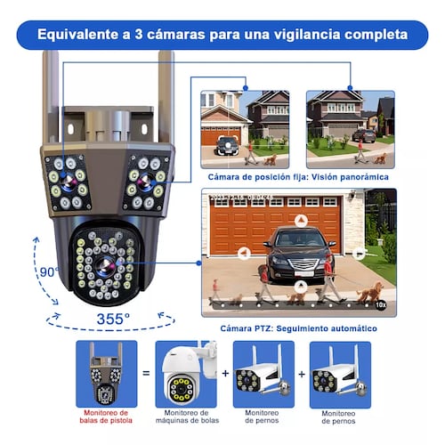 Cámara Inalámbrica De Tres Lentes Con Visión Nocturna Alexa