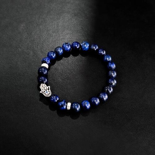 Pulsera Mano Fátima Plata .925 Hombre de piedra lapislázuli.