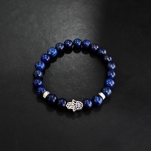 Pulsera Mano Fátima Plata .925 Hombre de piedra lapislázuli.