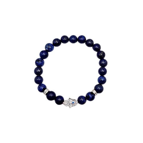 Pulsera Mano Fátima Plata .925 Hombre de piedra lapislázuli.