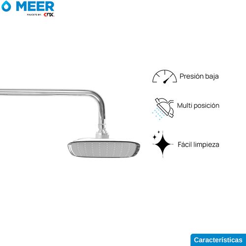 MEER Faucets  by CNX | Regadera Cuadrada de 15 cm con Cuello de 27 cm, Cabezal de Ducha de ABS con Tubo de Metal Cromado. Multiposición, Anti-Sarro y Funciona con Presión Baja.