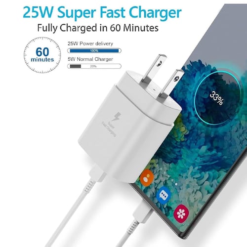Cargador Super Carga Rapida Tipo C 25w Para Samsung Galaxy Color Blanco Con cable USB-C A USB-C