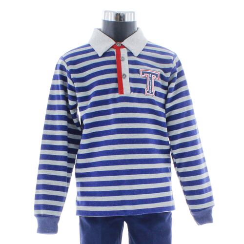 Playera Niño Polo Gris Rayada Manga Larga 3749 2 a 16 Años.