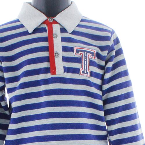 Playera Niño Polo Gris Rayada Manga Larga 3749 2 a 16 Años.