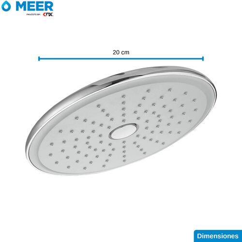 MEER Faucets  by CNX | Regadera Redonda de 20 cm, Cabezal de Ducha de ABS Cromado con Botón de Autolimpieza. Multiposición, Anti-Sarro y Funciona con Presión Baja.
