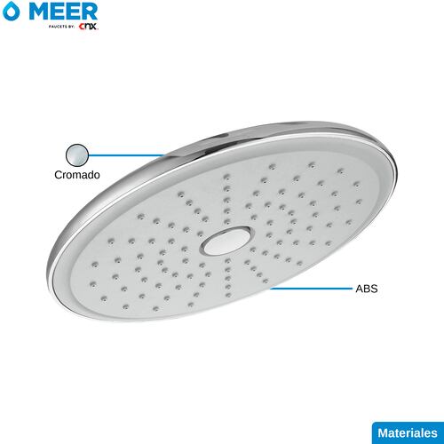 MEER Faucets  by CNX | Regadera Redonda de 20 cm, Cabezal de Ducha de ABS Cromado con Botón de Autolimpieza. Multiposición, Anti-Sarro y Funciona con Presión Baja.