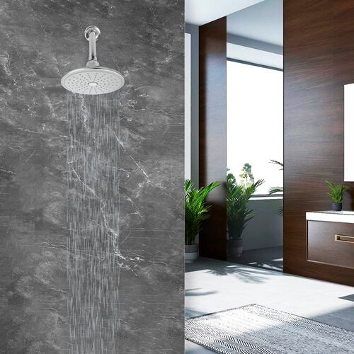 MEER Faucets  by CNX | Regadera Redonda de 20 cm, Cabezal de Ducha de ABS Cromado con Botón de Autolimpieza. Multiposición, Anti-Sarro y Funciona con Presión Baja.