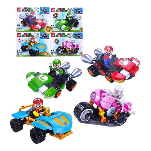 Set 4 Autos De Carreras Mario Bloques Armables Karts Peach