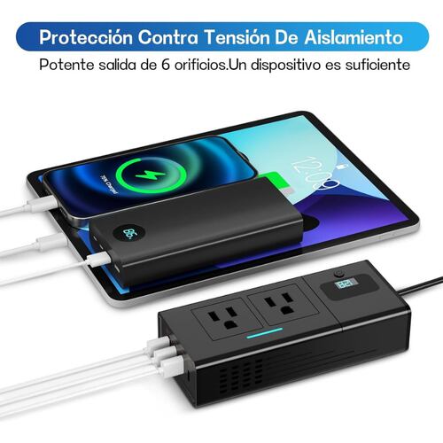 Inversor De Corriente Portátil Para Auto 12v A 110v 200w.