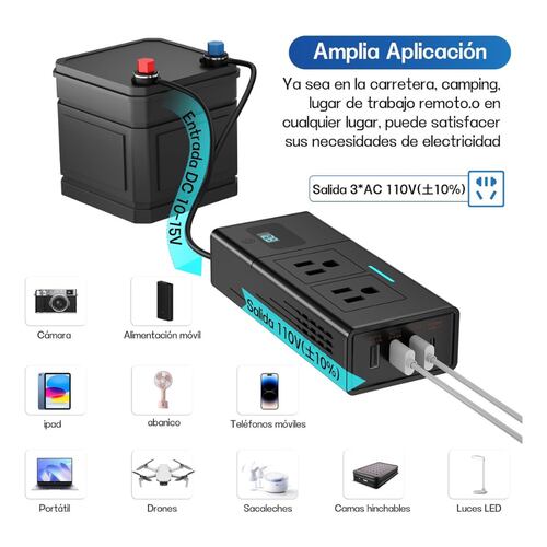 Inversor De Corriente Portátil Para Auto 12v A 110v 200w.