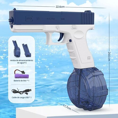 Pistola De Agua Eléctrico Automatica Juguete Glock Tambor, juego de equipo, disparo de agua, lanzador para exteriores..