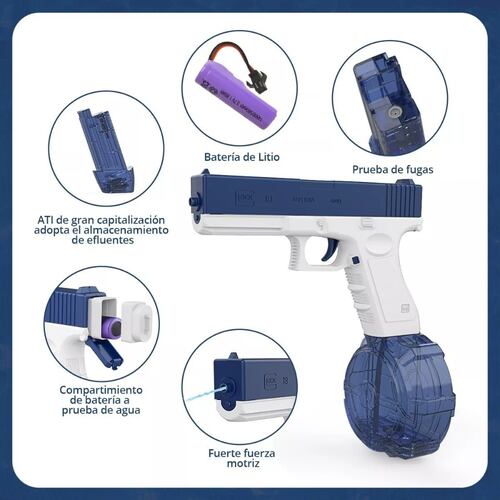 Pistola De Agua Eléctrico Automatica Juguete Glock Tambor, juego de equipo, disparo de agua, lanzador para exteriores..