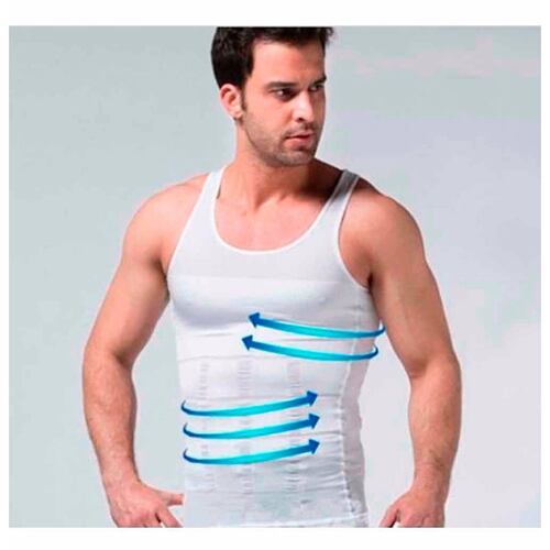 Camiseta Faja Hombre Slim Kit 2 Piezas Modeladora Invisible Par Blanca Mediana.