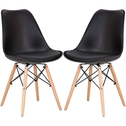 Silla Eames Kit 2 Sillas Comedor Cojin Sillon Vintage Negro