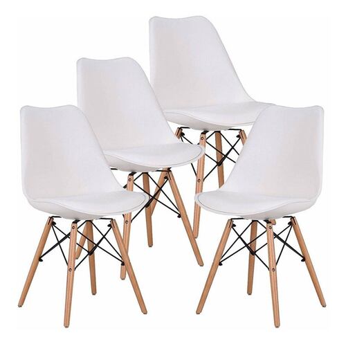 Silla Eames Set 4 Sillas Eames Comedor Moderno Cojin Vintage Madera Casa Blanco
