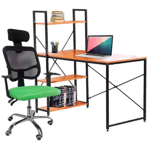 Escritorio Minimalista Kit Silla Oficina Reclinable Cabecera Ajustable  Verde