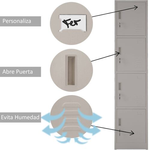 Locker Metalico 4 Puertas Casillero Oficina Industrial Chapa 38.5 x 34 x 180 cm Estante Gutstark