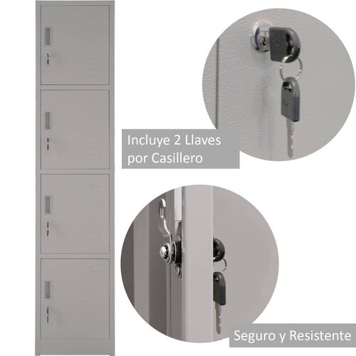 Locker Metalico 4 Puertas Casillero Oficina Industrial Chapa 38.5 x 34 x 180 cm Estante Gutstark