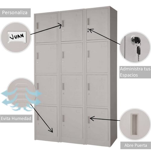 Locker Metalico 4 Puertas Casillero Oficina Industrial Chapa 38.5 x 34 x 180 cm Estante Gutstark