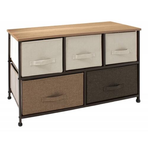 Mueble Buro Organizador Comoda Tela Metal 5 Cajoneras Cafe