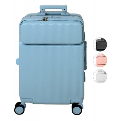 Maleta Cabina Porta Vasos 4 Ruedas Equipaje Doble Seguridad Azul