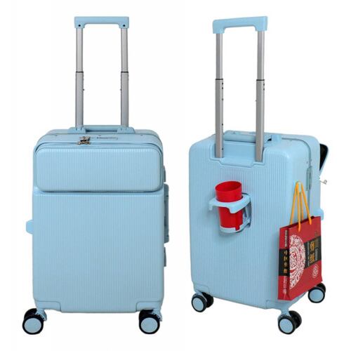 Maleta Cabina Porta Vasos 4 Ruedas Equipaje Doble Seguridad Azul