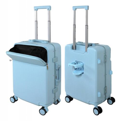 Maleta Cabina Porta Vasos 4 Ruedas Equipaje Doble Seguridad Azul