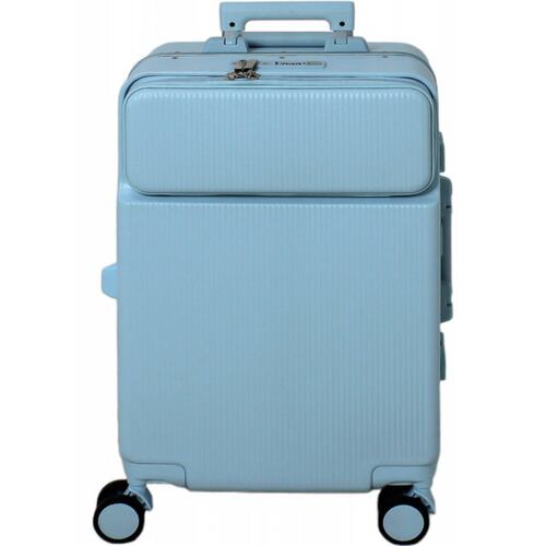 Maleta Cabina Porta Vasos 4 Ruedas Equipaje Doble Seguridad Azul