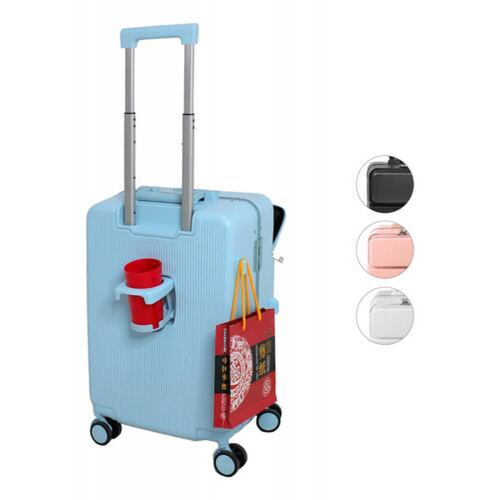 Maleta Cabina Porta Vasos 4 Ruedas Equipaje Doble Seguridad Azul