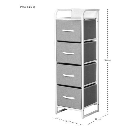 Mueble Buro Torre Mueble Moderno Organizador 4 Cajones Tela Gris