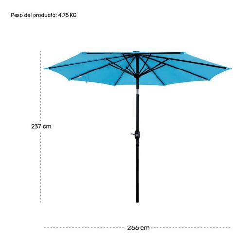 Sombrilla Playa Grande Exterior 2.70m Patio 45 Inclinacion Liso Azul