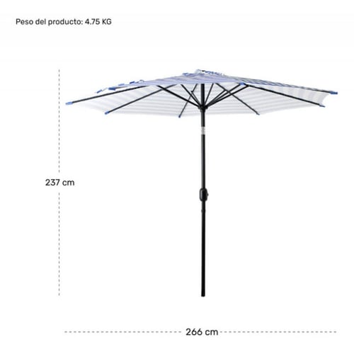 Sombrilla Playa Grande Exterior 2.70m Patio 45 Inclinacion Rayas Azul