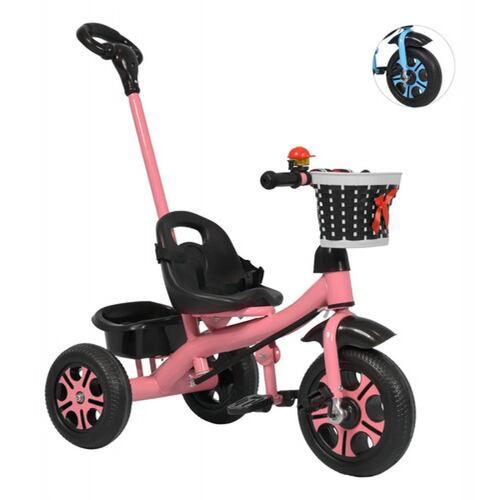Triciclo Infantil Niños 2 En 1 Barra Empuje Cajuela Canasta Rosa