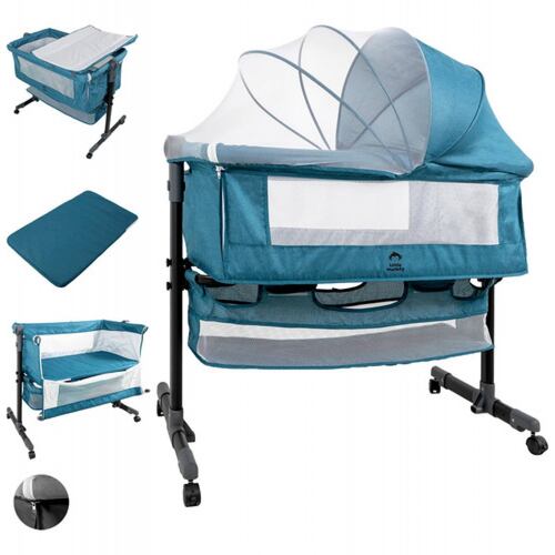 Cuna Cama Colecho Cambiador Bebe Mosquitero Ruedas 3 En 1 Azul