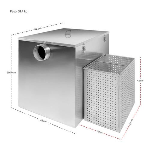 Trampa Grasa Industrial Restaurantes Acero Inoxidable 45kg