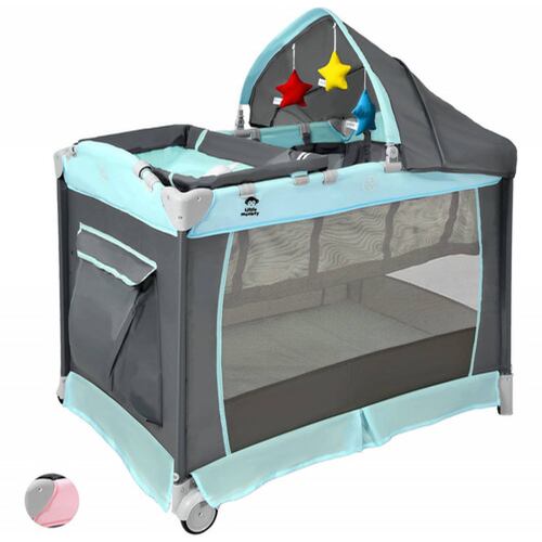 Cuna Corral Bebes Plegable Cambiador Removible Ruedas Juegos Azul