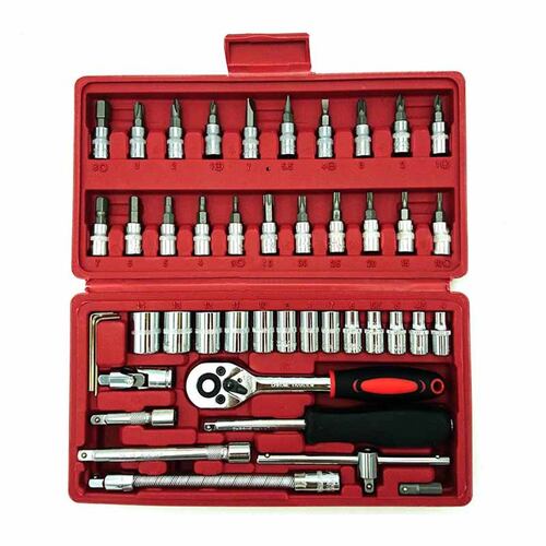 Caja Herramientas Automovil 46pzs Llaves Trinquetes Cromados.