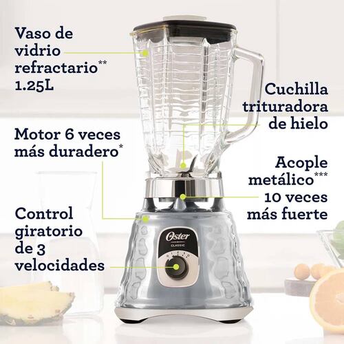 Licuadora 3 Velocidades Vaso Vidrio Clásica Cromo Oster Blst4655.