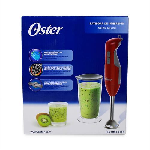 Batidora de Inmersión con Vaso Roja Oster FPSTHB2610R.