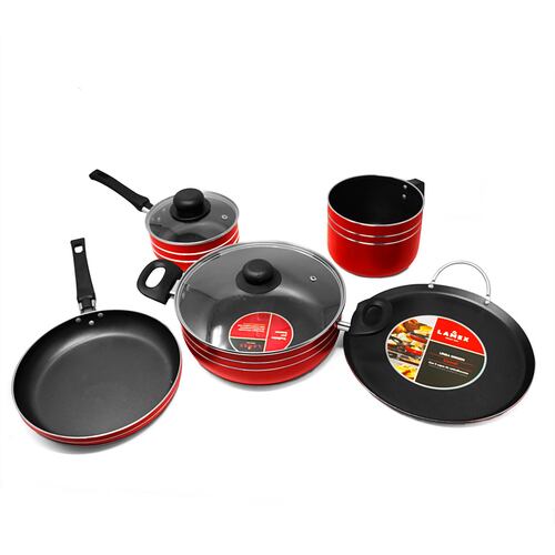 Batería de Cocina 7 Piezas con Antiadherente Rubí Roja Lamex 6502-9.