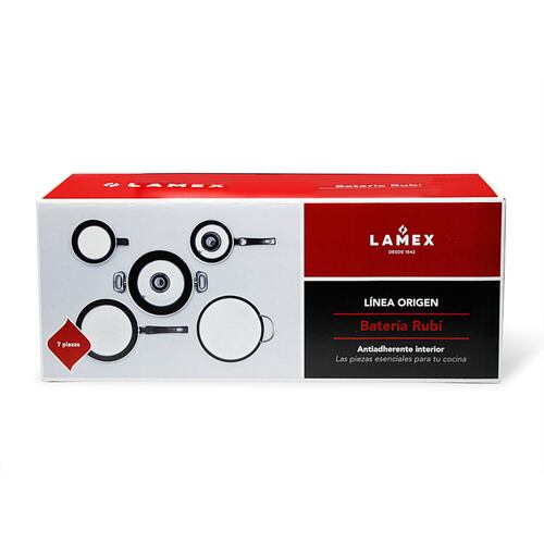 Batería de Cocina 7 Piezas con Antiadherente Rubí Roja Lamex 6502-9.