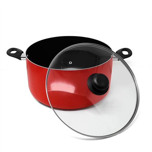 Olla de 32 cm con Antiadherente y Tapa de Vidrio Roja Lamex 6669-9