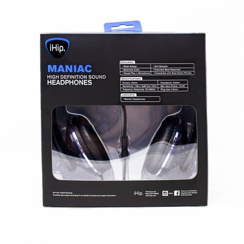 Audifonos de Diadema con Microfono Maniac Negro con Azul IHIP IPMANI
