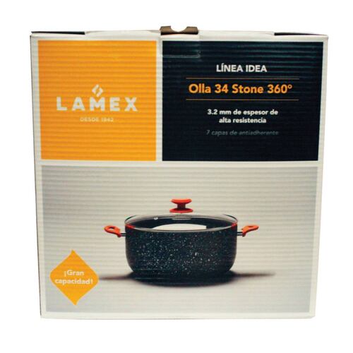 Olla 34 cm Tapa de Vidrio y Asas Tipo Madera Antiadherente Stone 360 Lamex 6729-0