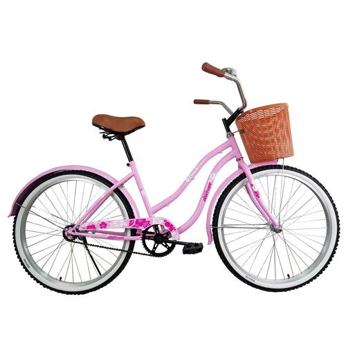 Bicicleta Black Panther Beach Cruiser Rodada 26 Con Canasta Rosa